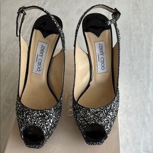 Jimmy Choo Black and Silver Strappy Heels